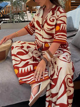 Unique Printed Satin High-Waisted Wide-Leg Pants