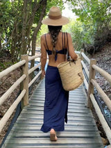 Halter Neck Bikini & Hollow-Out Maxi Cover-Up Set