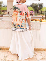 Unique Casual Print Lapel Short Sleeve Button-Down Oversized Shirt