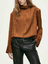 Elegant Satin High-Neck Long-Sleeve Blouse