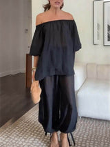 Casual Chiffon Off Shoulder Balloon Sleeve Top