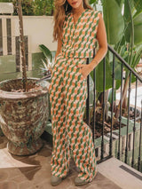 Casual Colorful Geometric Print Pants