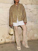 Retro Sequin Zip-Up Long Sleeve Jacket