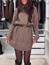 Casual Fashion Cable Knit Long Sleeve Sweater Mini Dress