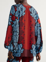 Unique Color-Block Print V-Neck Satin Loose Shirt