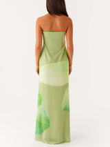 Elegant Satin Unique Floral Print Off Shoulder Maxi Dress