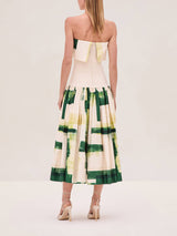 Elegant Printed Strapless Ribbed Bodycon Midi Dress