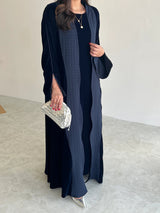 Elegant Navy Blue Printed Velvet Robe Cardigan