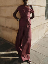 Casual Ruched High-Waist Wide-Leg Pants