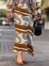 Unique Paisley Print Draped Midi Skirt