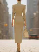 Elegant Suit-style Slit Fitted Midi Dress