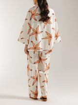 Unique Starfish Print Loose Pocket Straight Pants