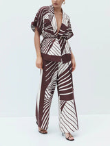 Chic Abstract Stripe Wide-Leg Pants