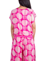 Bohemian Swirl Dot Print Elastic Waistband and Hem Side Slits Slits Pants