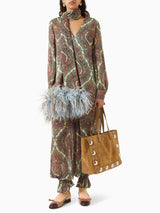 Retro Paisley Print Choker-Neck Shirt