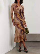 Fashion Paisley Print Gradient Knit Cardigan