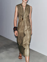 Exquisite Abstract Tie-Dye Print Linen Sleeveless Vacation Midi Dress