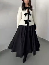 Elegant Bow-Embellished Knit Cardigan