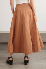 Delicate Button-Detail Ruched Shell-Texture Midi Skirt