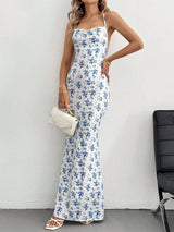Sweet And Fresh Halter Back Floral Print Holiday Style Maxi Dress