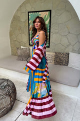 Unique Fashion Striped Print Elastic-Waist Wide-Leg Pants