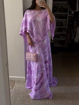 Casual Satin Placement Print Flared Maxi Skirt