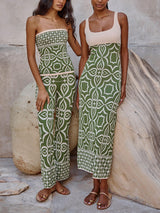 Spring-Inspired Tile Print Slim-Fit Stretch Knit Jacquard Pants