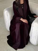 Elegant Burgundy Printed Velvet Robe Cardigan