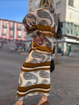 Unique Paisley Print Draped Midi Skirt