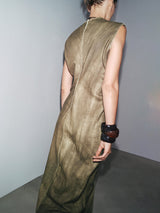 Exquisite Abstract Tie-Dye Print Linen Sleeveless Vacation Midi Dress