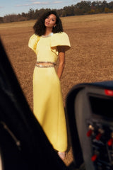 Exquisite Rhinestone-Embellished Puff Sleeve Top And Slit Maxi Skirt Set