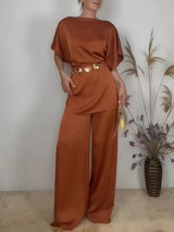 Elegant Pleated Satin High-Waisted Wide-Leg Pants