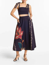 Exquisite Floral Print A-Line Pockets High-Waist Midi Skirt