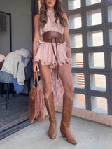 Delicate Romantic Drama Chiffon Wavy Ruffles Halter Irregular A-line Top