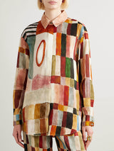 Retro Floral Print Loose Linen Button-Up Shirt