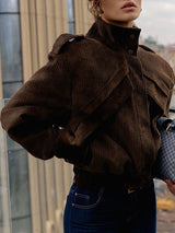 Chic Casual Biker-Style Corduroy Jacket