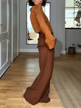 Elegant Satin High-Neck Long-Sleeve Blouse