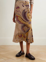 Fashion Paisley Print Gradient Knit Midi Skirt