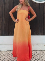 Unique Gradient Color Print Strapless Maxi Dress