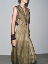 Exquisite Abstract Tie-Dye Print Linen Sleeveless Vacation Midi Dress