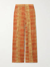 Unique Plaid Print Stretch Mesh Straight-Leg Pants