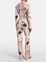 Unique Floral Print Fitted Button Shirt & Elastic Waist Straight-Leg Pants Set