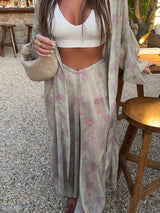 Exquisite Floral Print Tie-Down Chiffon Blouse