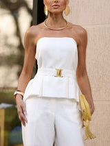 Elegant Strapless Belted Peplum Top