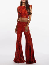 Elegant Sequined Flared Pants