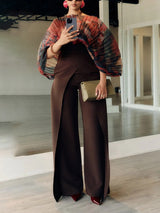 Unique Cut High-Rise Brown Wide-Leg Pants