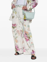 Elegant Neutral Floral Print Button-Down Pants