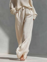 Casual Open-shoulder Knitted Top Wide-leg Pants Two-piece Set