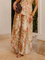 Casual Floral Print Long Camisole Top And Pants Two-piece Set