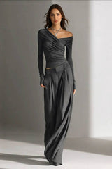 Minimalist V-Neck T-Shirt And Wide Leg Pants Set